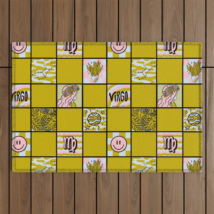 Virgo Checkered Print Outdoor Rug Gallery Image 1