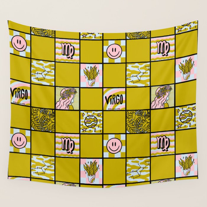 Virgo Checkered Print Wall Tapestry Gallery Image 4