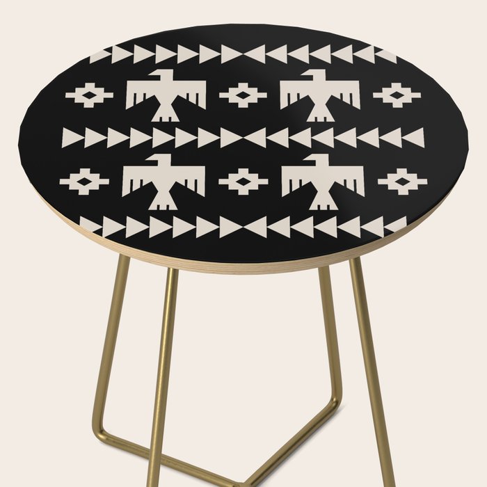 Southwestern Eagle and Arrow Pattern 121 Black and Linen White Side Table Gallery Image 2