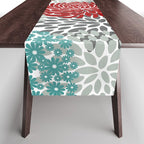 Festive, Flowers in Red, Teal and Gray Table Runner Gallery Image 1