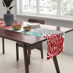Festive, Flowers in Red, Teal and Gray Table Runner Gallery Image 2