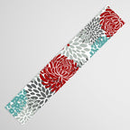 Festive, Flowers in Red, Teal and Gray Table Runner Gallery Image 3