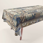 Antique French Aubusson Verdure Forest River Swans Tapestry Tablecloth Gallery Image 1