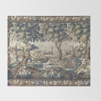 Antique French Aubusson Verdure Forest River Swans Tapestry Throw Blanket Gallery Image 2