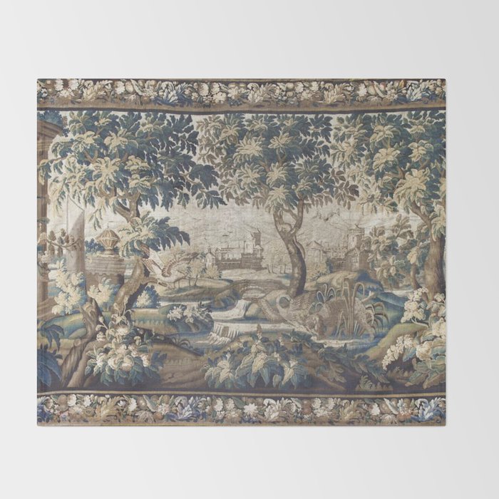 Antique French Aubusson Verdure Forest River Swans Tapestry Throw Blanket Gallery Image 2