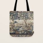Antique French Aubusson Verdure Forest River Swans Tapestry Tote Bag Gallery Image 1