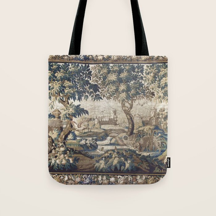 Antique French Aubusson Verdure Forest River Swans Tapestry Tote Bag Gallery Image 1