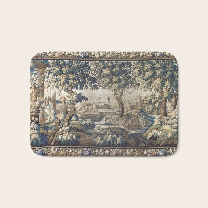 Antique French Aubusson Verdure Forest River Swans Tapestry Bath Mat Gallery Image 1