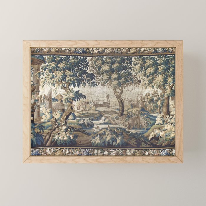 Antique French Aubusson Verdure Forest River Swans Tapestry Mini Art Print Gallery Image 1