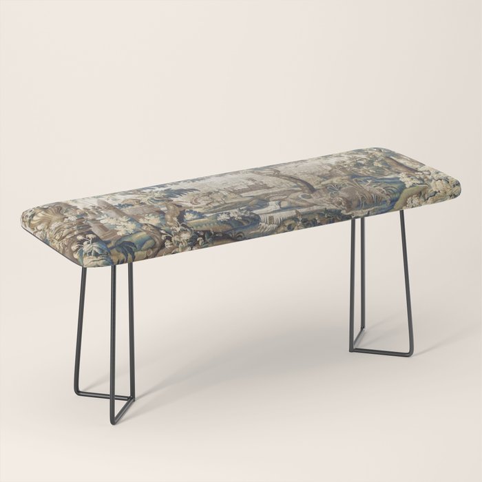 Antique French Aubusson Verdure Forest River Swans Tapestry Bench Gallery Image 1