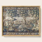 Antique French Aubusson Verdure Forest River Swans Tapestry Serving Tray Gallery Image 1