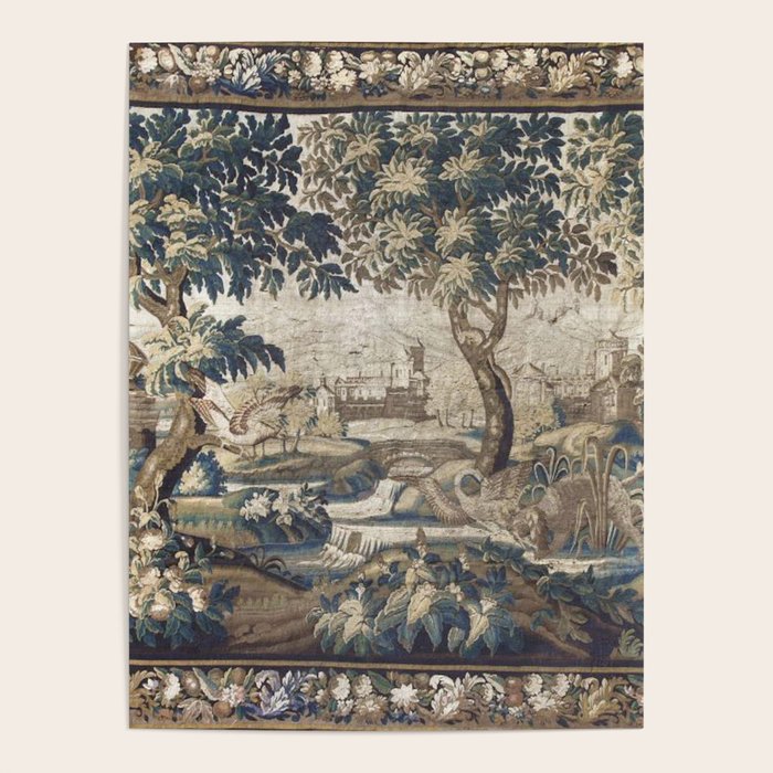 Antique French Aubusson Verdure Forest River Swans Tapestry Poster Gallery Image 4