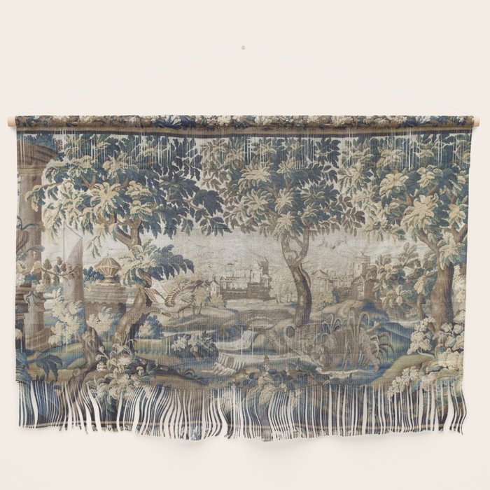 Antique French Aubusson Verdure Forest River Swans Tapestry Wall Hanging Gallery Image 1