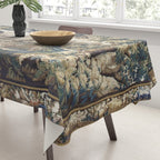 Antique French Aubusson Verdure Forest River Swans Tapestry Tablecloth Gallery Image 3