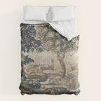 Antique French Aubusson Verdure Forest River Swans Tapestry Comforter Gallery Image 6