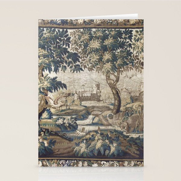 Antique French Aubusson Verdure Forest River Swans Tapestry Stationery Card Gallery Image 2