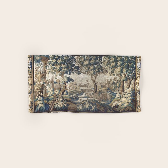 Antique French Aubusson Verdure Forest River Swans Tapestry Bath Towel Gallery Image 1