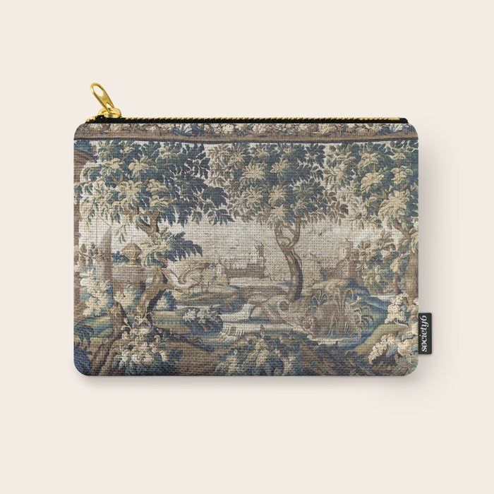 Antique French Aubusson Verdure Forest River Swans Tapestry Carry All Pouch Gallery Image 1