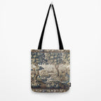 Antique French Aubusson Verdure Forest River Swans Tapestry Tote Bag Gallery Image 2