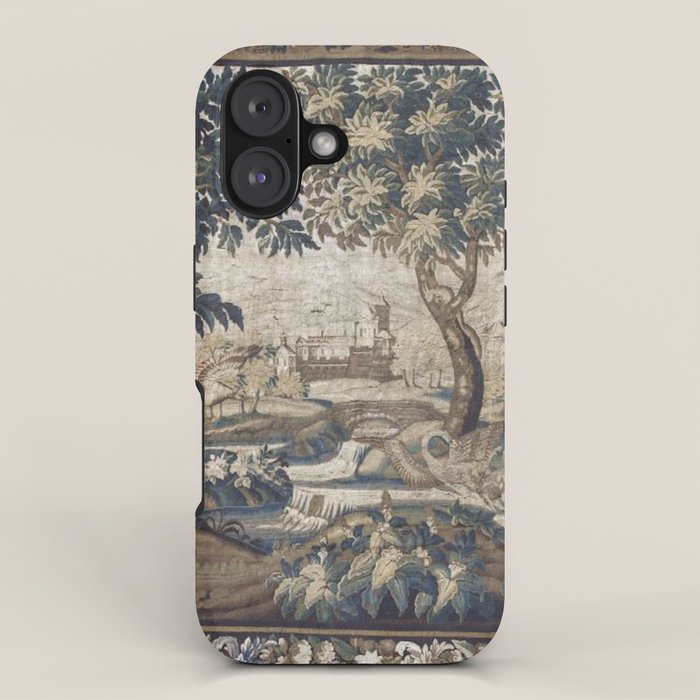 Antique French Aubusson Verdure Forest River Swans Tapestry iPhone Case Gallery Image 1