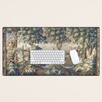 Antique French Aubusson Verdure Forest River Swans Tapestry Desk Mat Gallery Image 1