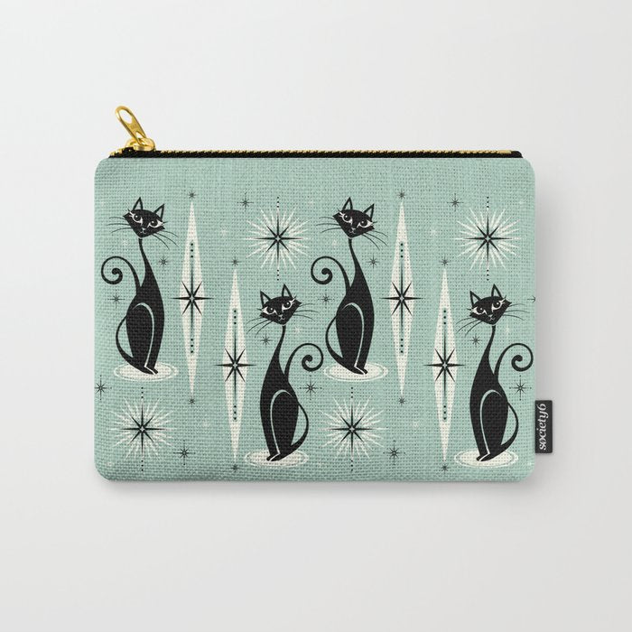 Mid Century Meow Retro Atomic Cats Mint Carry All Pouch Gallery Image 1