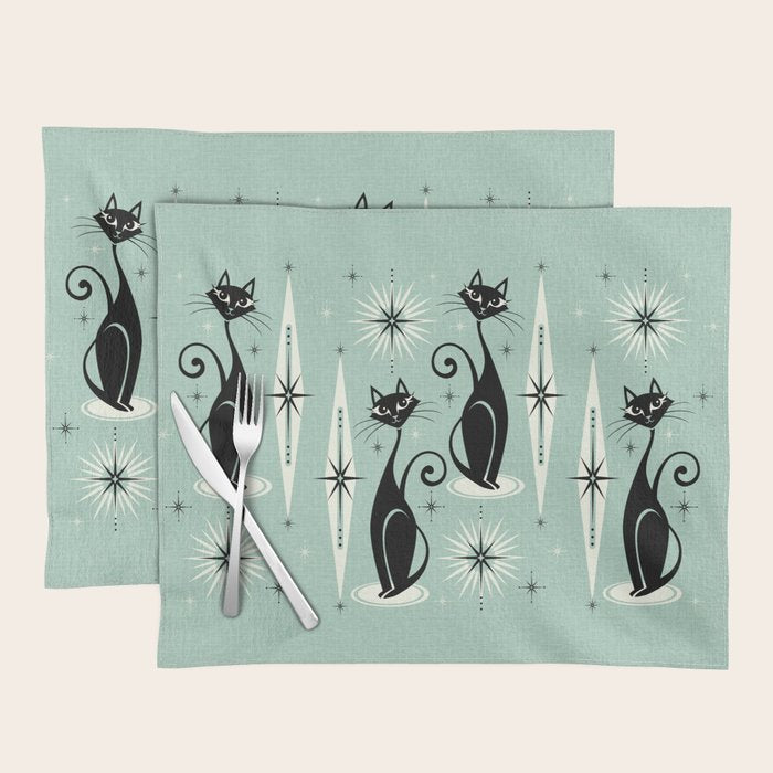 Mid Century Meow Retro Atomic Cats Mint Placemat Gallery Image 1