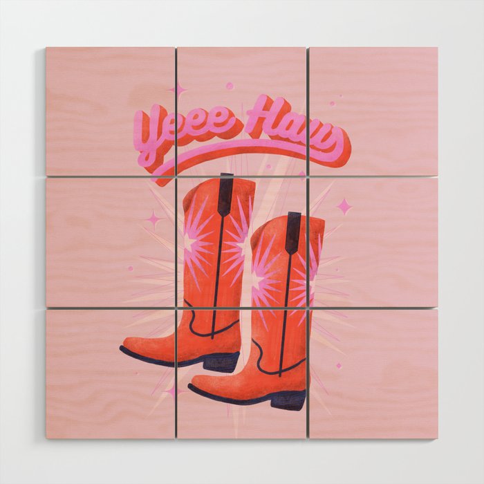 YEEE HAW Cowgirl Boots Wood Wall Art Gallery Image 1