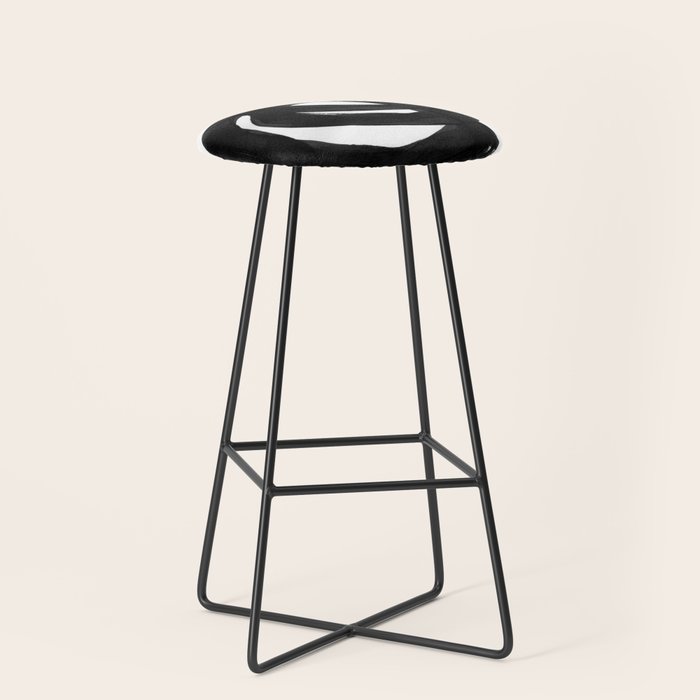 Black & White Minimalist Ink Tribal Mid Century Pattern Dark Painting Pattern Stool Gallery Image 1