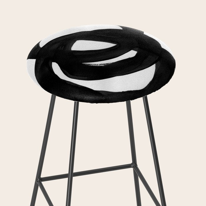 Black & White Minimalist Ink Tribal Mid Century Pattern Dark Painting Pattern Stool Gallery Image 2