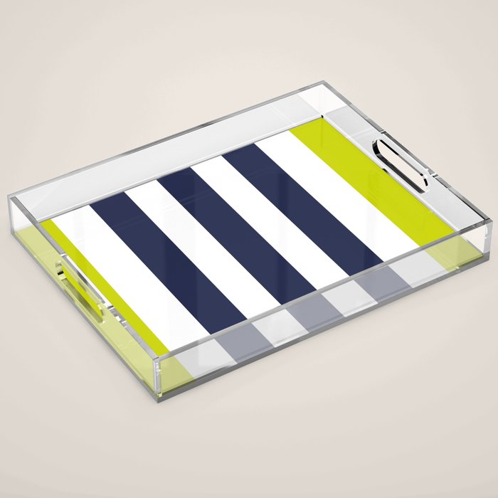 Modern Classy Navy Blue Lime Green STRIPES Acrylic Tray Gallery Image 1