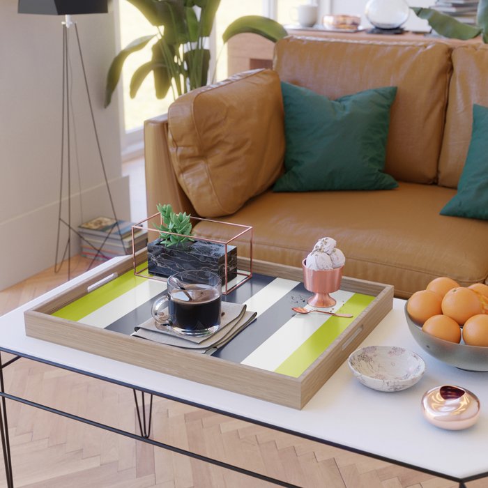 Modern Classy Navy Blue Lime Green STRIPES Serving Tray Gallery Image 2