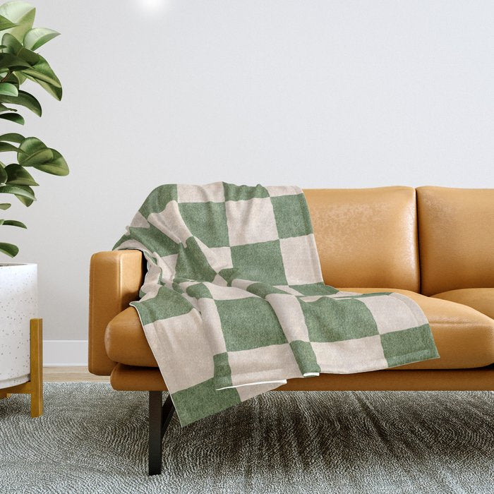 CHECKER - 001 - Olive Throw Blanket Gallery Image 1