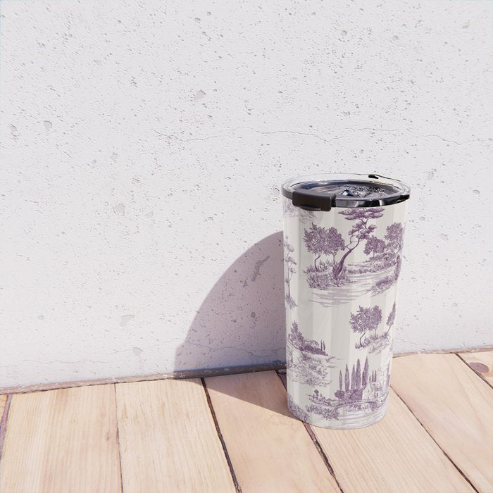Toile de Jouy French Vintage Pastoral Plum & Cream Stripe Travel Mug Gallery Image 4