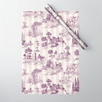 Toile de Jouy French Vintage Pastoral Plum & Cream Stripe Wrapping Paper Gallery Image 1