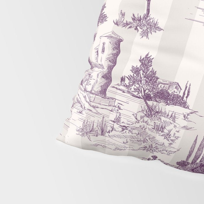 Toile de Jouy French Vintage Pastoral Plum & Cream Stripe Pillow Sham Gallery Image 4