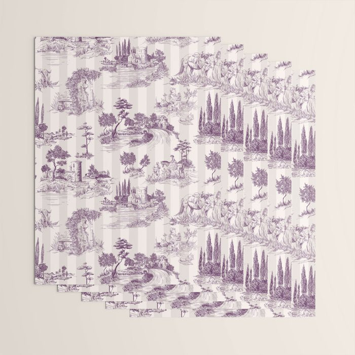 Toile de Jouy French Vintage Pastoral Plum & Cream Stripe Wrapping Paper Gallery Image 3