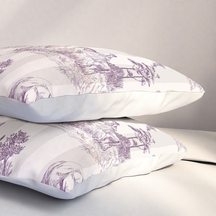 Toile de Jouy French Vintage Pastoral Plum & Cream Stripe Pillow Sham Gallery Image 3