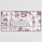 Toile de Jouy French Vintage Pastoral Plum & Cream Stripe Desk Mat Gallery Image 1