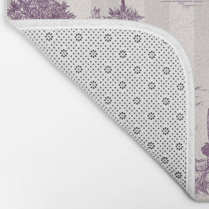 Toile de Jouy French Vintage Pastoral Plum & Cream Stripe Bath Mat Gallery Image 2