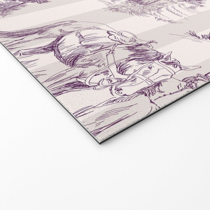 Toile de Jouy French Vintage Pastoral Plum & Cream Stripe Welcome Mat Gallery Image 2
