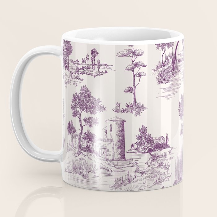 Toile de Jouy French Vintage Pastoral Plum & Cream Stripe Coffee Mug Gallery Image 3