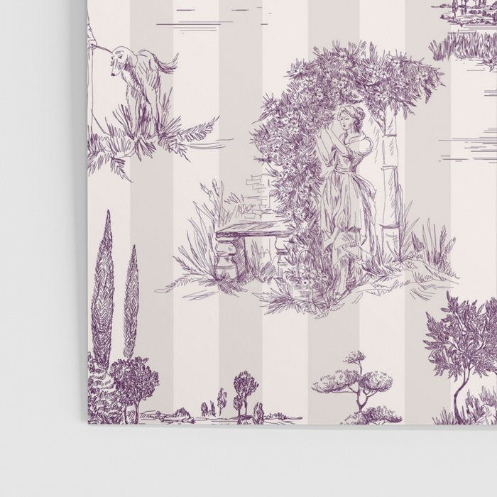 Toile de Jouy French Vintage Pastoral Plum & Cream Stripe Poster Gallery Image 3