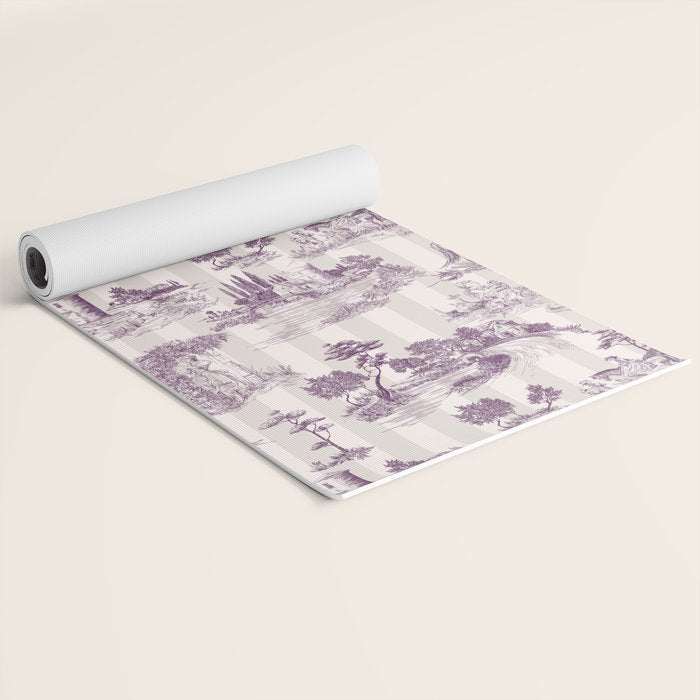Toile de Jouy French Vintage Pastoral Plum & Cream Stripe Yoga Mat Gallery Image 2