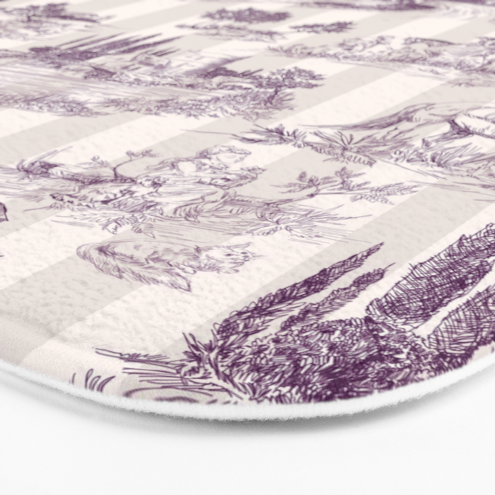 Toile de Jouy French Vintage Pastoral Plum & Cream Stripe Bath Mat Gallery Image 3