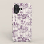Toile de Jouy French Vintage Pastoral Plum & Cream Stripe iPhone Case Gallery Image 1