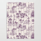 Toile de Jouy French Vintage Pastoral Plum & Cream Stripe Poster Gallery Image 4
