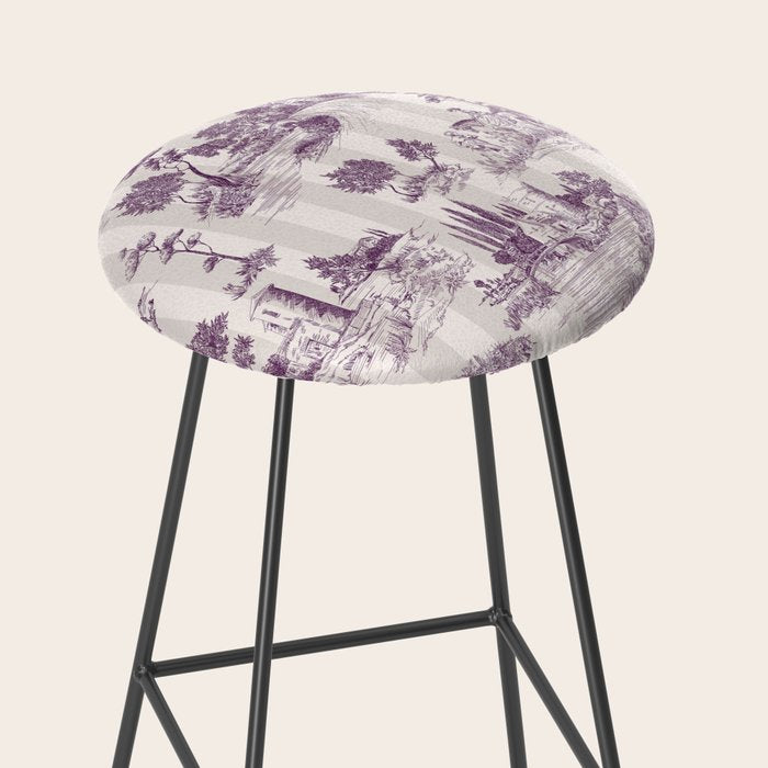 Toile de Jouy French Vintage Pastoral Plum & Cream Stripe Stool Gallery Image 2