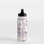 Toile de Jouy French Vintage Pastoral Plum & Cream Stripe Water Bottle Gallery Image 3