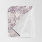 Toile de Jouy French Vintage Pastoral Plum & Cream Stripe Throw Blanket Gallery Image 3